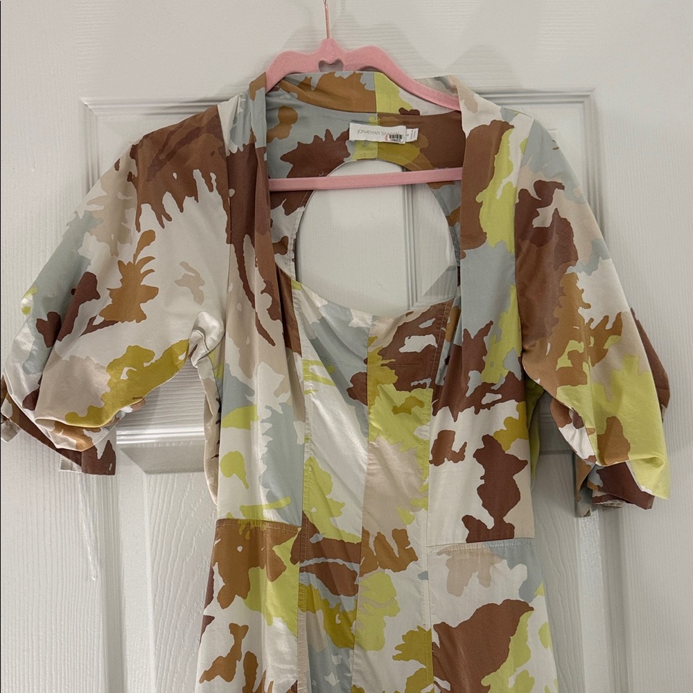 Jonathan Simkhai Camouflage Midi Dress in Brown and Cream - Picture 3 of 11